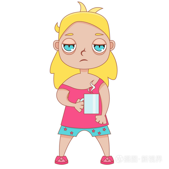 睡眼惺忪的女子穿着睡衣