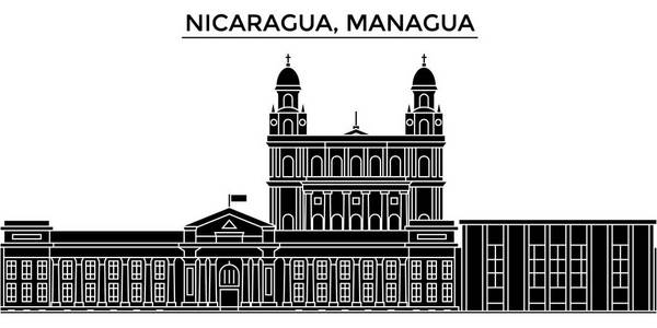 尼加拉瓜，马那瓜建筑矢量城市天际线 旅游地标 建筑物 孤立的目光投向背景的城市风光