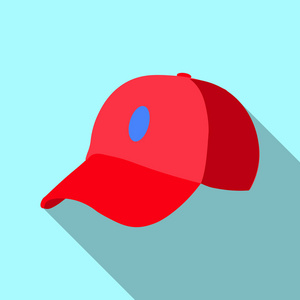 红色棒球帽图标。Web 在蓝色背景上红色棒球帽矢量图标的平插图