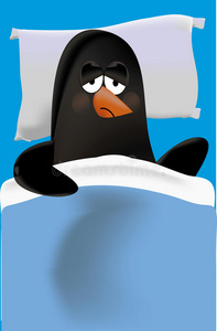 企鹅在床上发烧和发牢骚图片