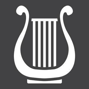 古希腊琴字形图标, 音乐和乐器, 竖琴符号矢量图形, 一个黑色背景上的固体图案, eps 10
