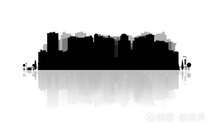 城市景观的背景.建筑建筑全景视图中的插图.现代城市天际线.