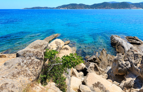 夏季海岸希腊哈尔基迪基。