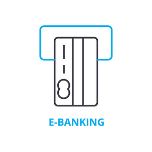 电子银行概念, 轮廓图标, 线性标志, 细线象形, 标志, 平面插图, 矢量