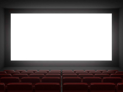 戏院大厅白色屏幕. 3 d 渲染