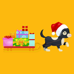 圣诞快乐狗在礼物栈, 圣诞节礼物为动物矢量插图
