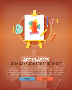 美术课。视觉艺术画廊。教育和科学的垂直布局概念。平面现代风格