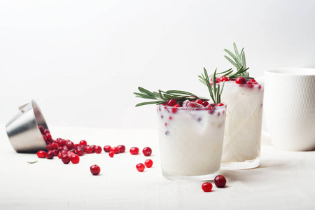 完美的圣诞鸡尾酒配蔓越莓和迷迭香