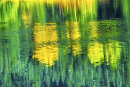 绿色黄秋倒影抽象金湖斯诺尔梅山口
