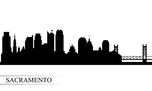 萨克拉门托城市天际线剪影背景