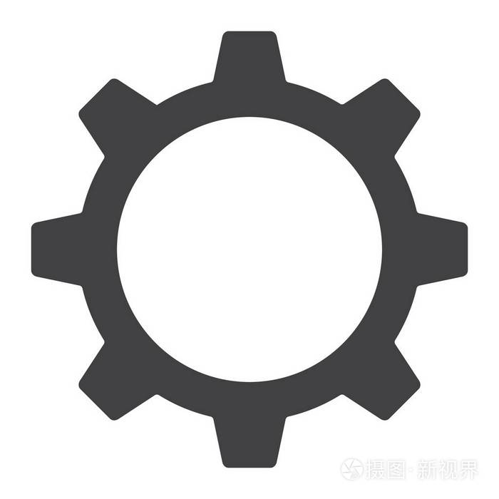 设置字形图标, web 和移动, 齿轮符号矢量图形, 在白色背景上的固体