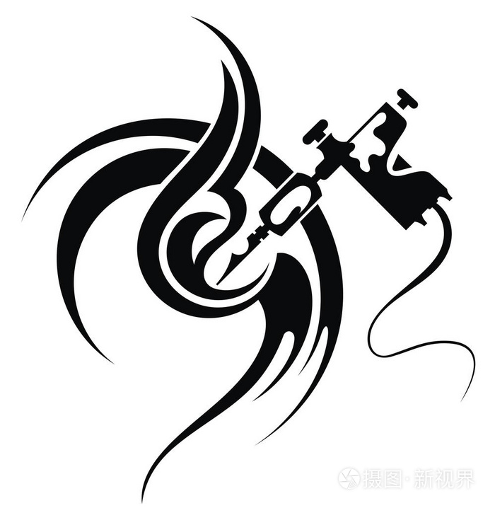 手绘纹身机矢量插图