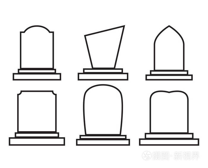 墓碑设置万圣节图标在白色背景隔离插画-正版商用图片