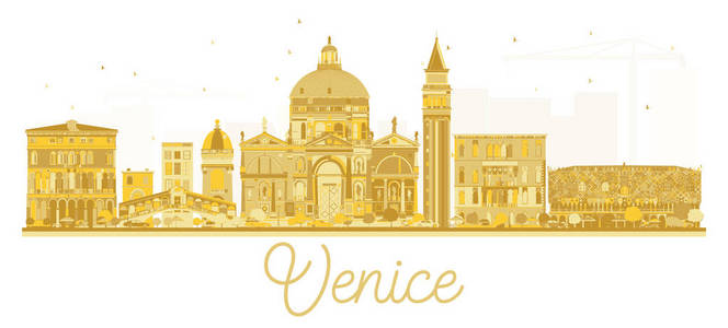 威尼斯意大利城市地平线金色剪影