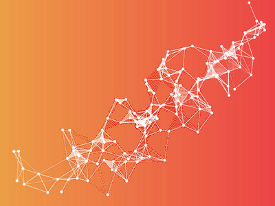 抽象的几何橙色背景。连接结构。未来