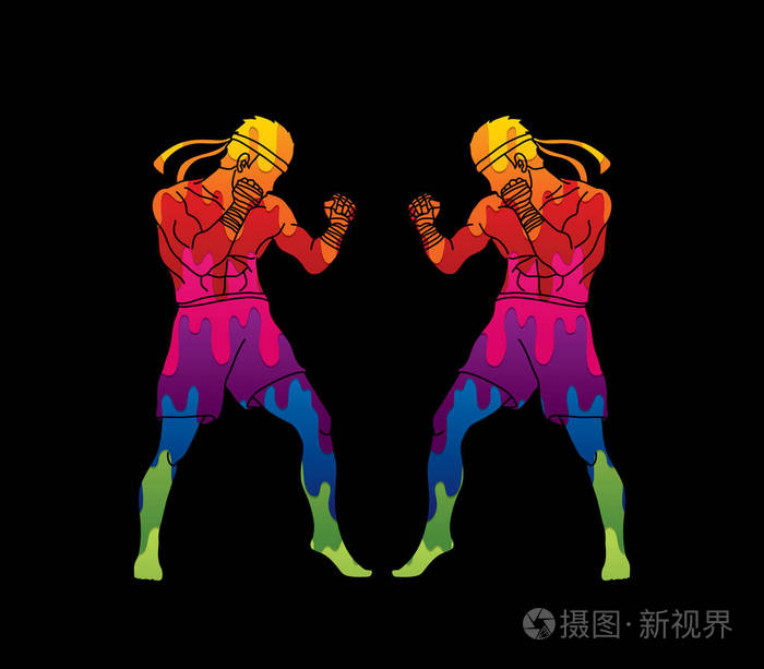 拳泰拳, 泰国拳击站准备战斗动作图形向量
