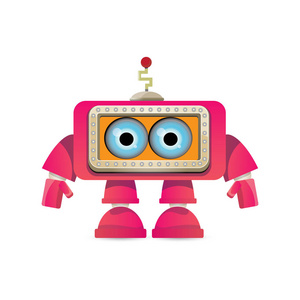 矢量有趣的卡通粉红友好的机器人字符隔离在白色背景。儿童机器人徽标设计模板