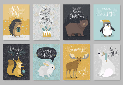 圣诞动物卡套，手绘风格