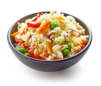 碗的米饭和蔬菜