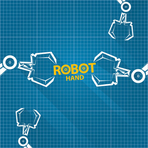 矢量机器人手臂符号在蓝图纸背景。机器人手技术背景设计