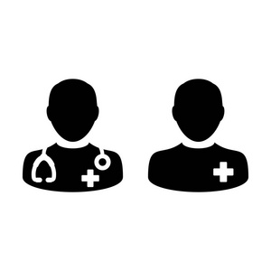 医生图标病人医疗咨询和助理男性头像符号标志符号象形插图