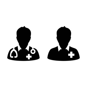医生图标病人医疗咨询和助理男性头像符号标志符号象形插图