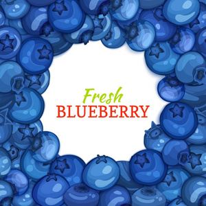 由美味的蓝莓组成的圆形彩色框架。矢量卡片插图。蓝莓新鲜多汁越框架食品包装果汁的设计早餐, 化妆品, 茶, 排毒饮食