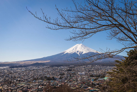 日本的富士山。这座山是最有名的旅游和旅行者