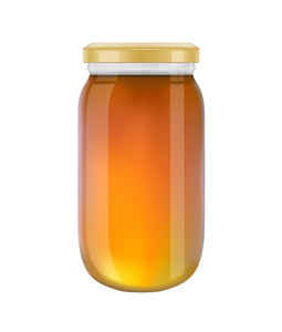 玻璃罐蜂蜜在白色背景上孤立