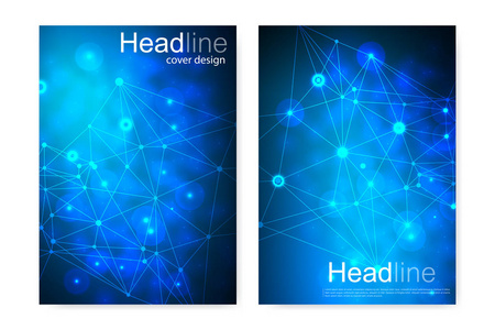 科学的宣传册设计模板。矢量海报布局 分子结构与连接的线和点。科学模式原子 Dna 与杂志 传单 封面 海报设计元素