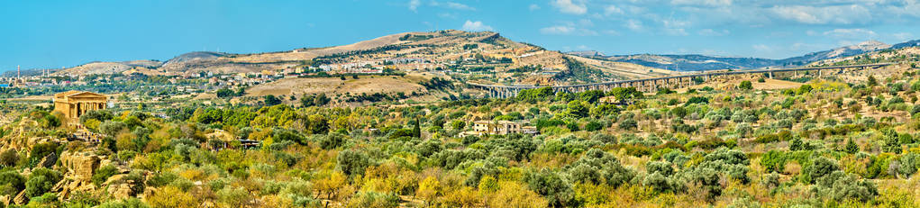 寺庙的山谷的全景, 一个科教文组织世界遗产站点在西西里岛, 意大利
