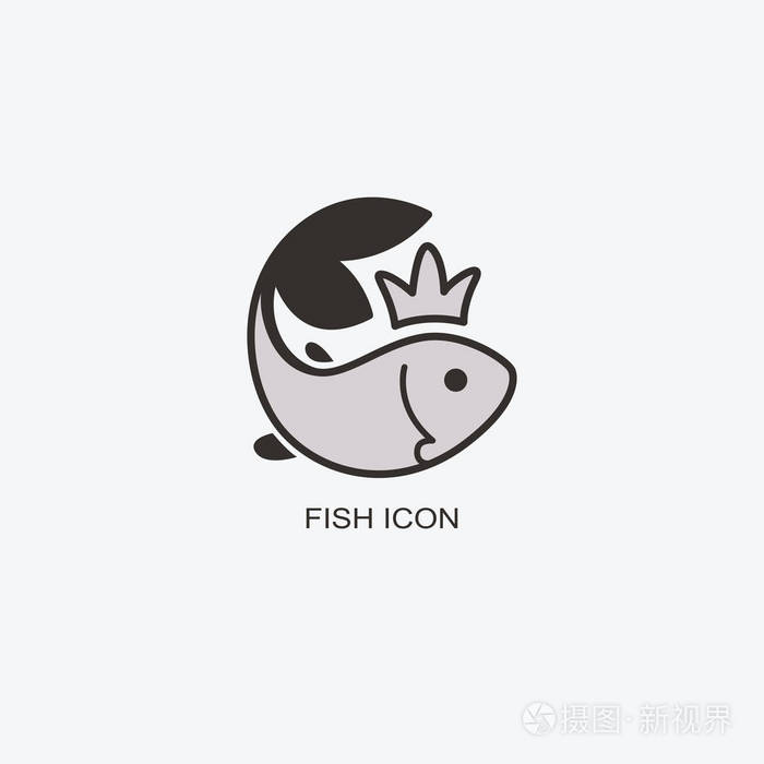 鱼在皇冠图案模板中设计.海鲜餐厅图标