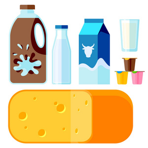 乳制品有机饮料瓶健康酸奶奶油营养农场钙早餐矢量插图