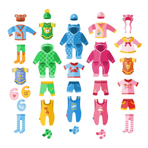 婴儿婴儿矢量插画服装纺织品图标集设计面料服装童装套装