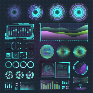 界面平视显示器矢量未来空间运动图形信息元素游戏和 ui ux 图标用户设备设计图波棒全息图矢量插图。科技与科学分析主题