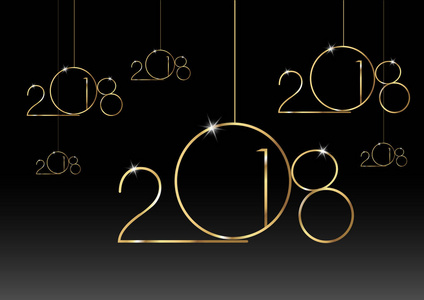 2018愉快的新年以金子质地, 现代样式, 媒介隔绝或黑色背景, 元素为日历和问候卡片或圣诞节主题邀请