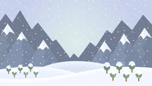 树木和雪矢量的冬季山地景观平面设计图解
