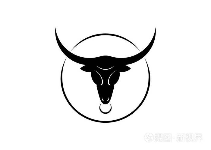 金牛座黑牛头标志设计模板, 矢量隔离