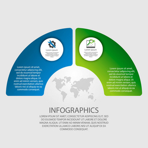 矢量插图。信息以圆圈和2段的形式。图形演示商务教育两个步骤的模板