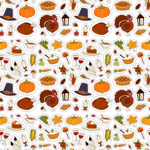 感恩节快乐设计假日无缝模式背景新鲜食物收获秋季季节矢量插画