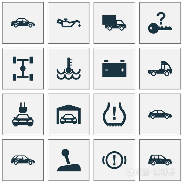汽车图标集车,车,轴距等维修元件.孤立矢量插图汽车图标