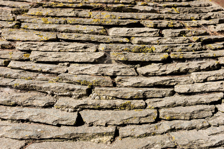 层状天然石墙与苔藓