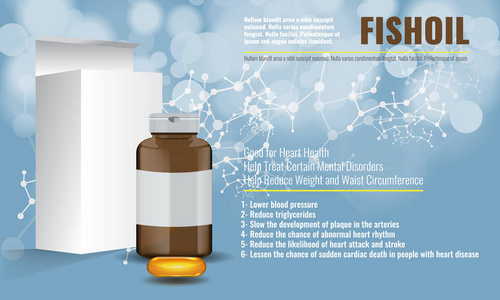可爱的鱼油广告版式设计模板, 具有化学背景