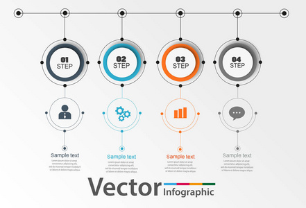 用于业务的矢量抽象信息元素。发展的步骤, 团队合作。业务概念在4阶段, 部分, 步骤中说明。图图演示。eps 10