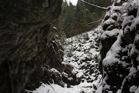 白雪覆盖的高山峡谷