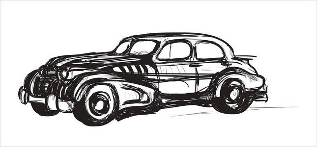 复古汽车草图为您的设计。 矢量插图