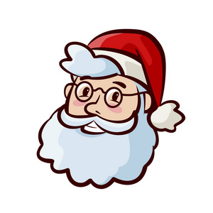 幸福可爱的圣诞老人在帽子的肖像。圣诞, 圣诞节的象征。卡通矢量插图