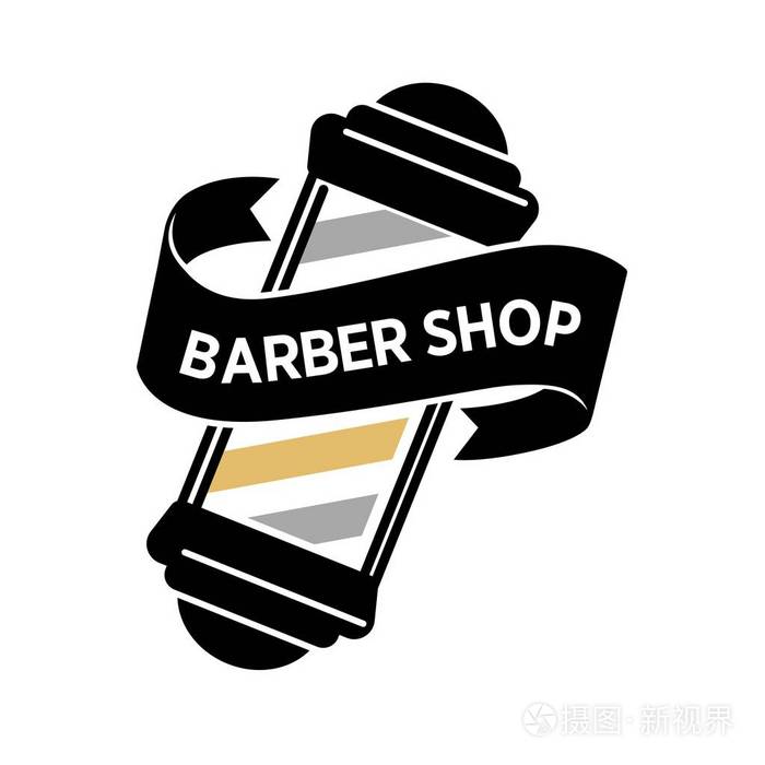 理发店促销标志与大老式镜子,并签署长黑色丝带隔离卡通平面矢量插图