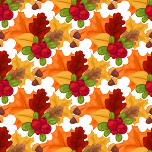矢量秋季浆果无缝花纹素食浆果菜壁纸配有分支背景插图