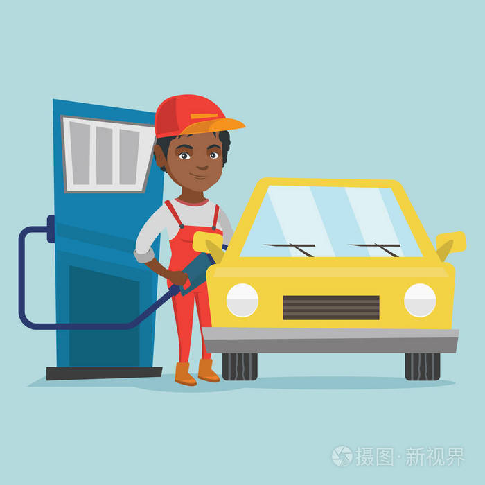 加油站非洲工人加油汽车